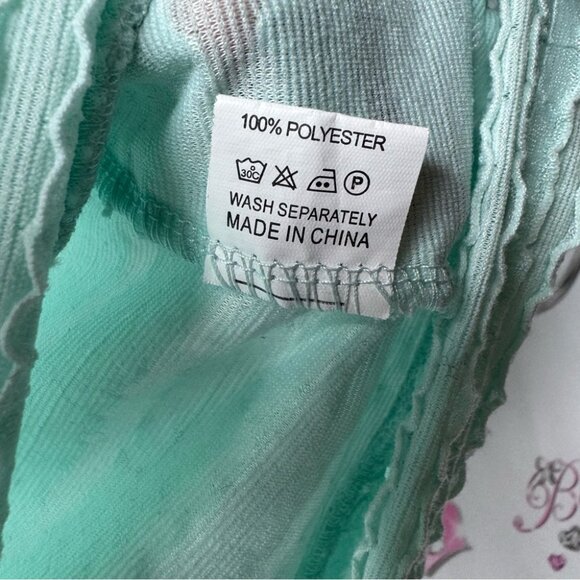 Tropical summer top 3d ruffle frilly square neckline stretchy aqua blue comfy - Picture 7 of 8
